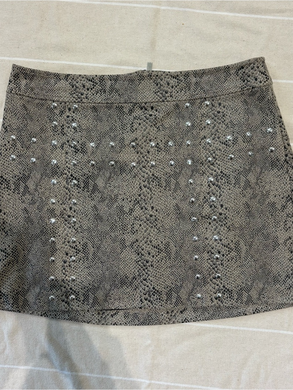 Bar III Taupe Snake-Print Mini Skirt with Stud Accents